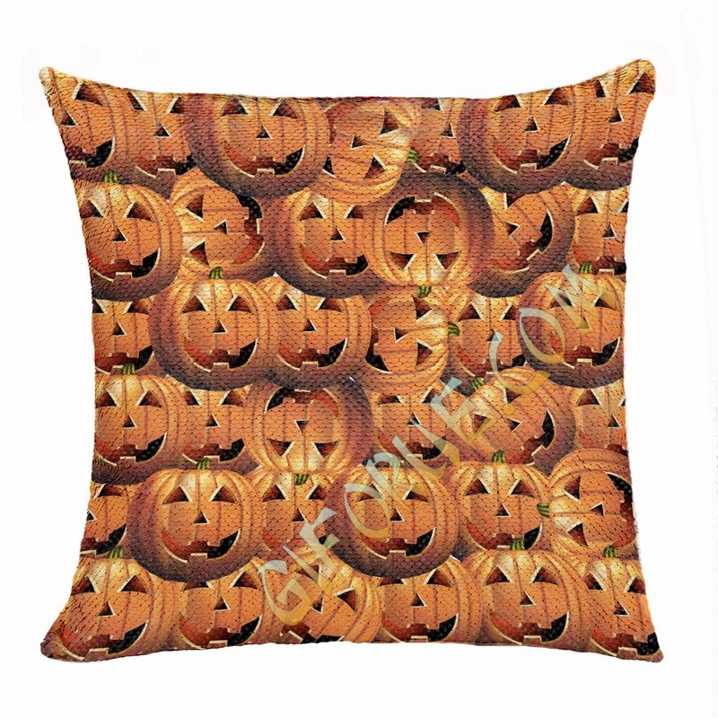 Halloween Pumpkins Uncommon Personalized Present Sequin Pillow - Click Image to Close