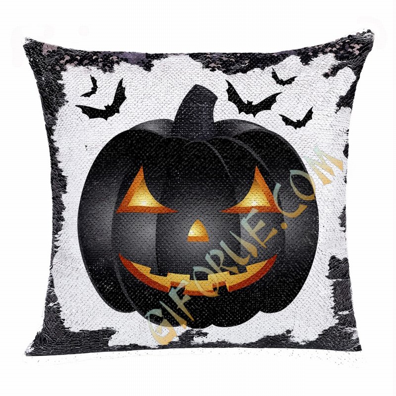 Halloween Special Personalized Gift Black Pumpkin Sequin Pillow - Click Image to Close