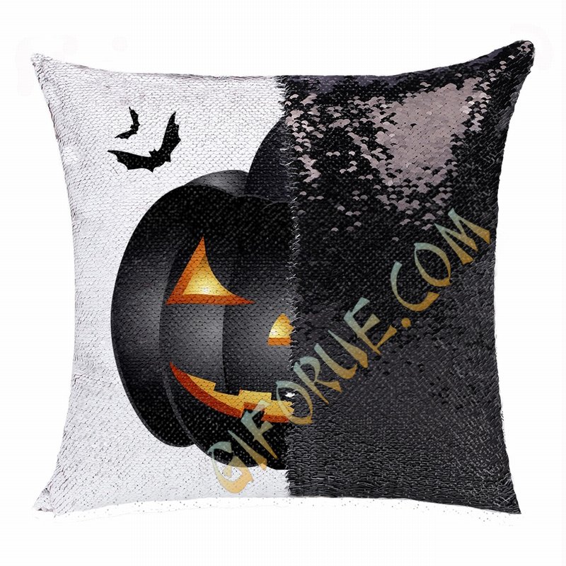 Halloween Special Personalized Gift Black Pumpkin Sequin Pillow - Click Image to Close