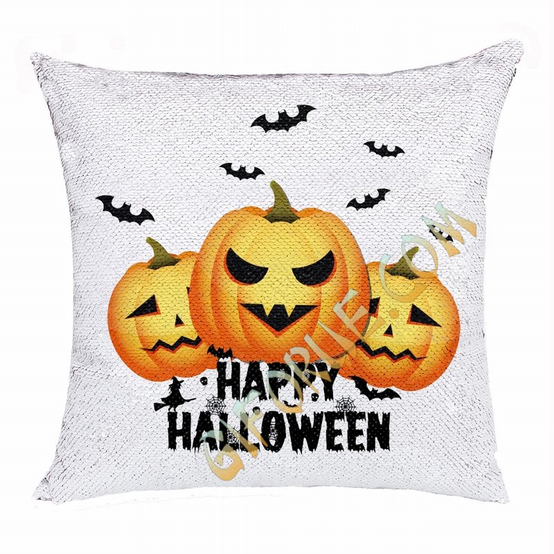 Happy Halloween Popular Gift Pumpkin Sequin Magic Pillow - Click Image to Close