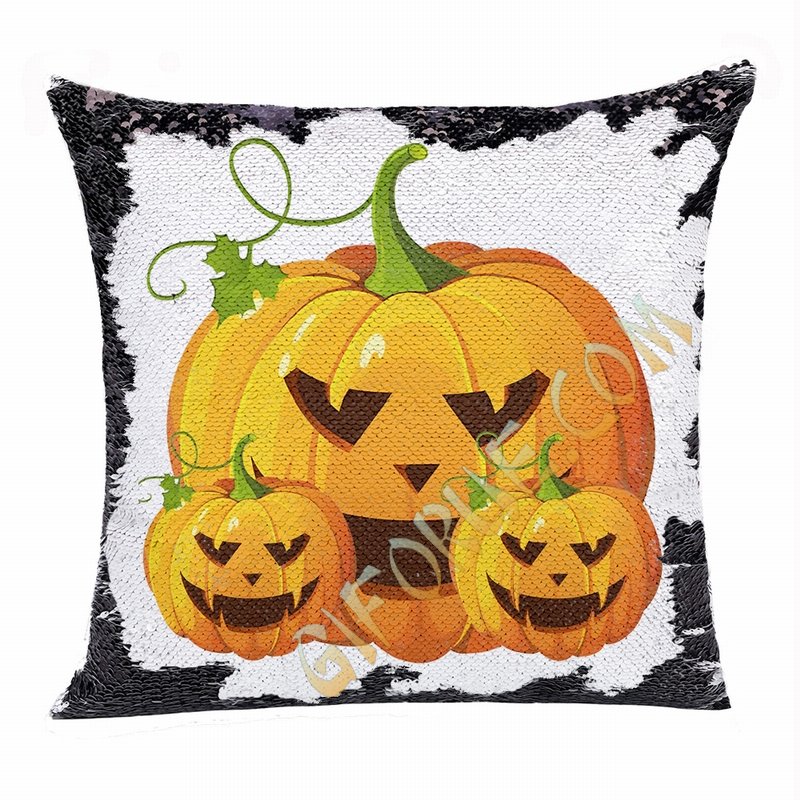 Pumpkin Flip Sequin Pillow Presonalized Photo Present - Click Image to Close