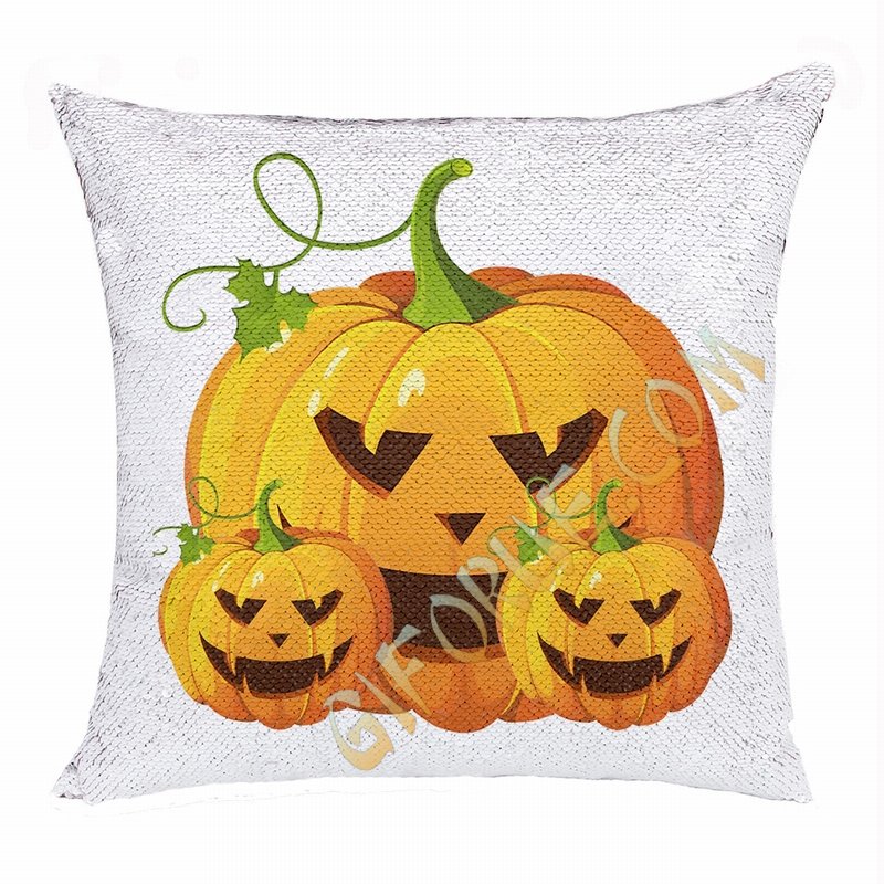 Pumpkin Flip Sequin Pillow Presonalized Photo Present - Click Image to Close