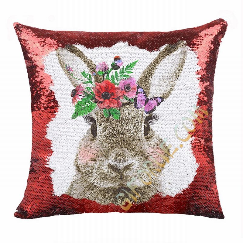 Rabbit Festival Sequin Magic Pillow Cute Gift - Click Image to Close