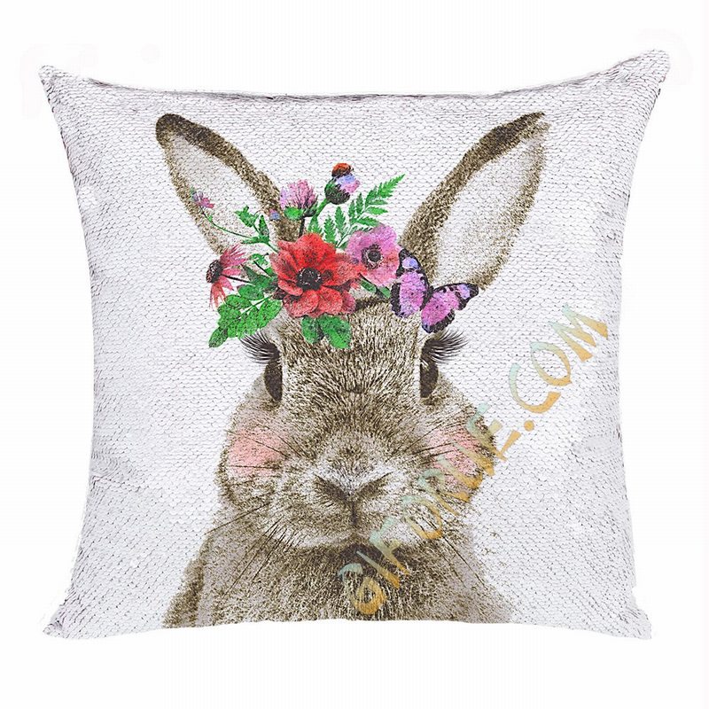 Rabbit Festival Sequin Magic Pillow Cute Gift - Click Image to Close