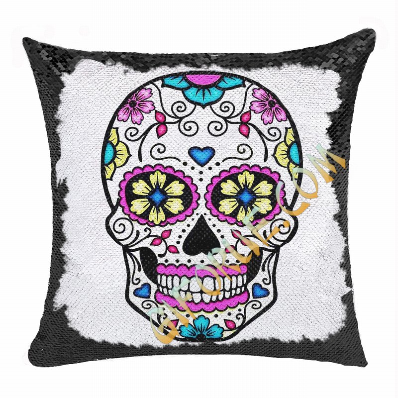 Skull Awesome Custom Image Present Reversible Sequin Pillow - Click Image to Close