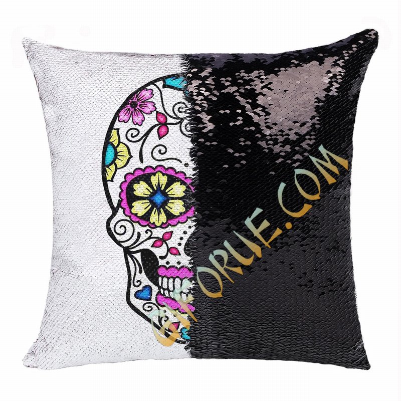 Skull Awesome Custom Image Present Reversible Sequin Pillow - Click Image to Close