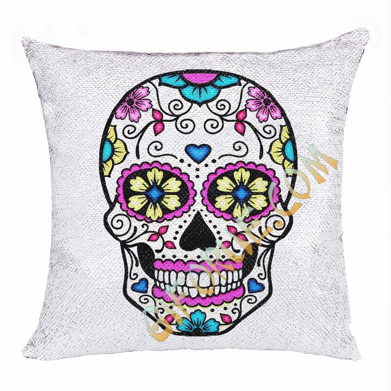 Skull Awesome Custom Image Present Reversible Sequin Pillow - Click Image to Close