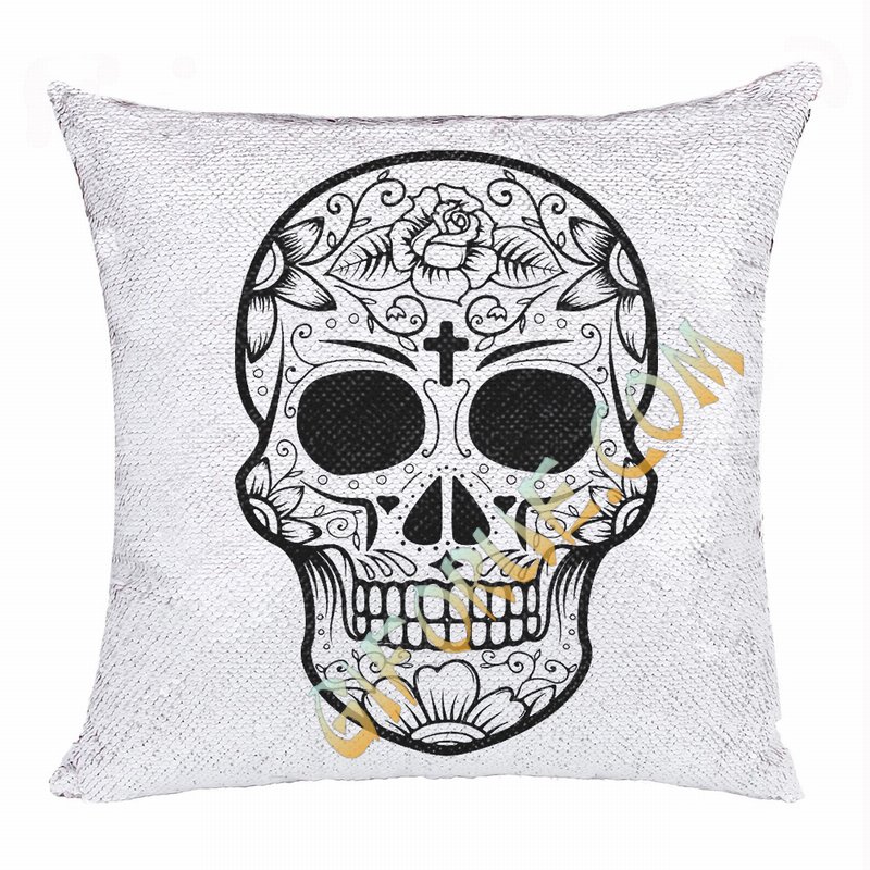 Personalized Skull Cute Custom Gift Black Sequin Cushion Cover - Click Image to Close