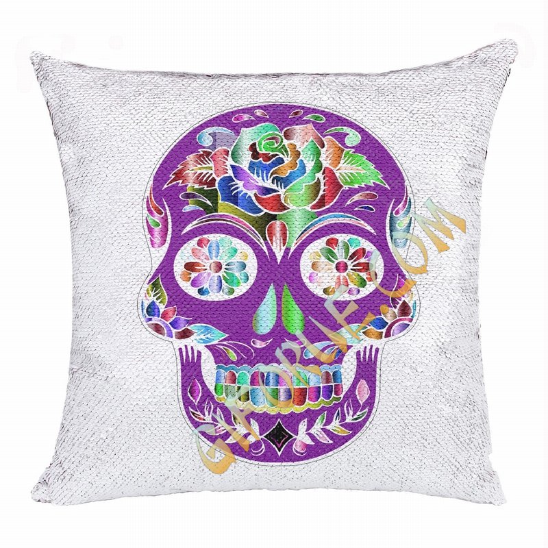 Skull Funny Personalize Photo Gift Sequin Magic Pillow - Click Image to Close