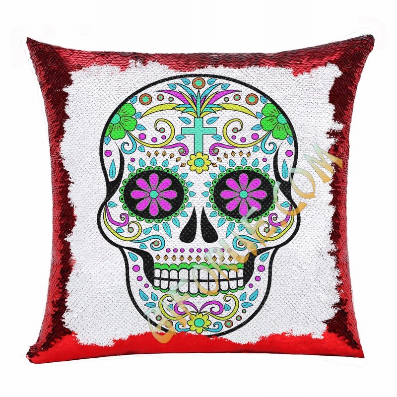 Skull Head Festival Personalized Sequin Pillow Cute Gift - Click Image to Close