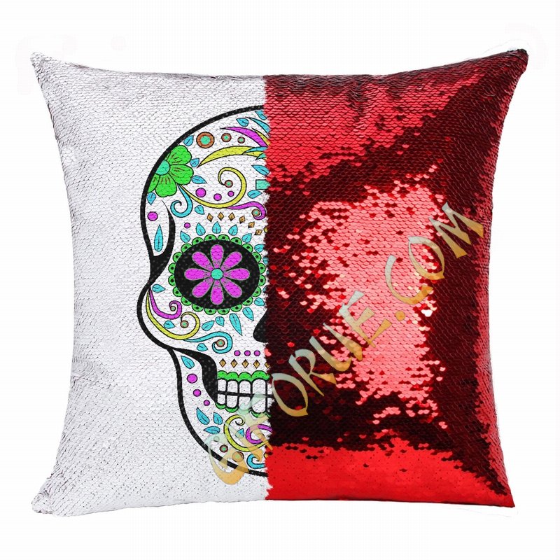 Skull Head Festival Personalized Sequin Pillow Cute Gift - Click Image to Close