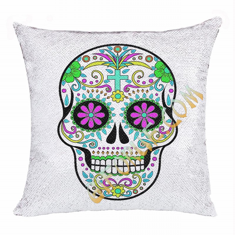 Skull Head Festival Personalized Sequin Pillow Cute Gift - Click Image to Close