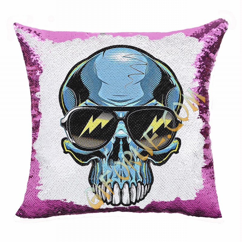 Skull Head Personalized Gift Pop Present Sweet Sequin Pillow - Click Image to Close