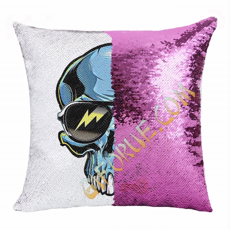 Skull Head Personalized Gift Pop Present Sweet Sequin Pillow - Click Image to Close