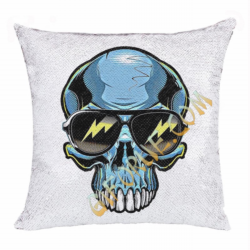 Skull Head Personalized Gift Pop Present Sweet Sequin Pillow - Click Image to Close