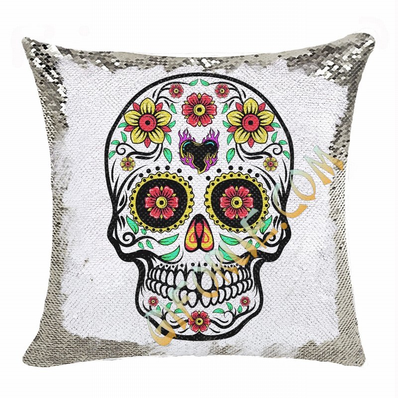 Skull Sequin Cushion Cover Perfect Personalized Present - Click Image to Close