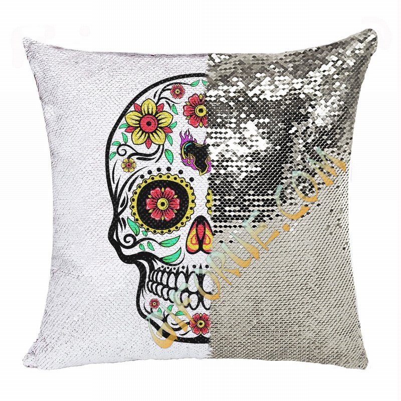 Skull Sequin Cushion Cover Perfect Personalized Present - Click Image to Close