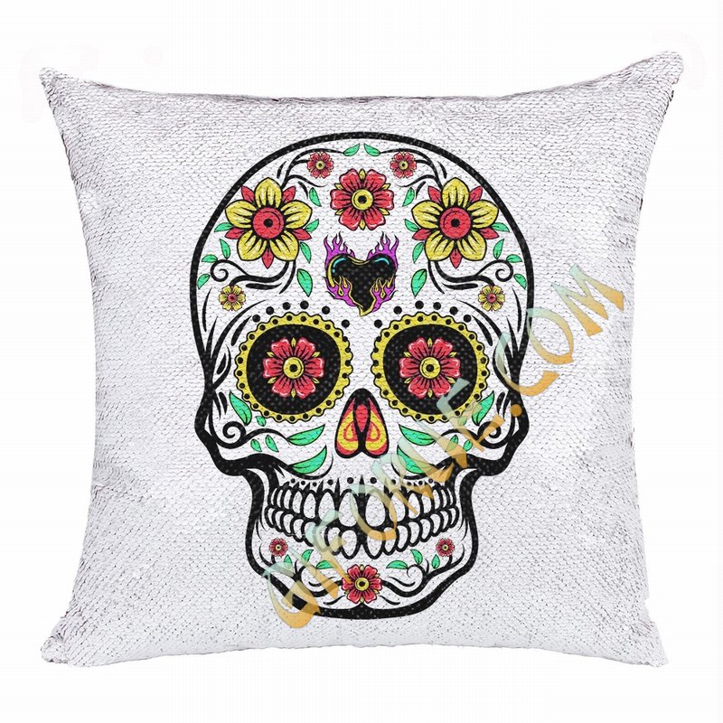 Skull Sequin Cushion Cover Perfect Personalized Present - Click Image to Close