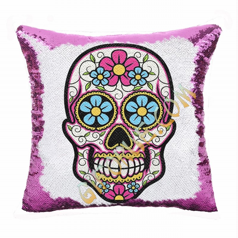 Skull Sequin Pillow Cool Personalized Present For Friends - Click Image to Close