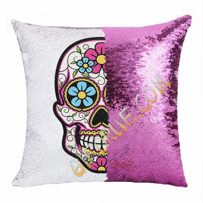 Skull Sequin Pillow Cool Personalized Present For Friends - Click Image to Close