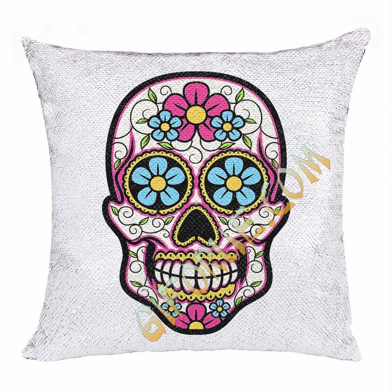 Skull Sequin Pillow Cool Personalized Present For Friends - Click Image to Close