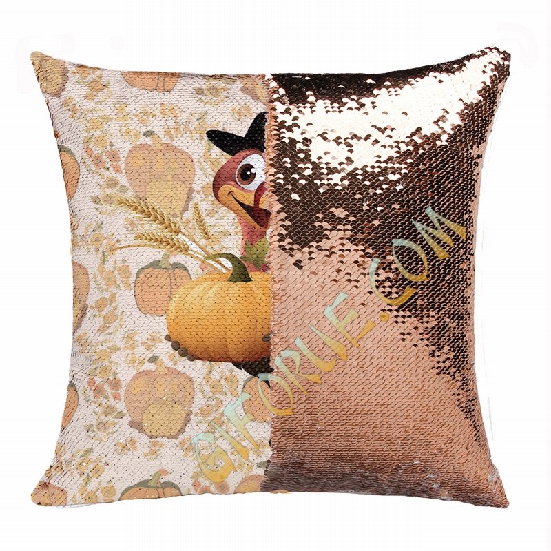 Thanksgiving Attactive Gift Pumpskin Trukey Sequin Pillow - Click Image to Close