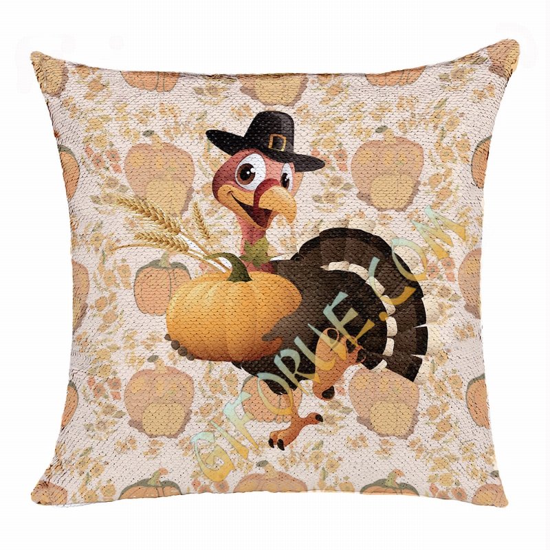 Thanksgiving Attactive Gift Pumpskin Trukey Sequin Pillow - Click Image to Close