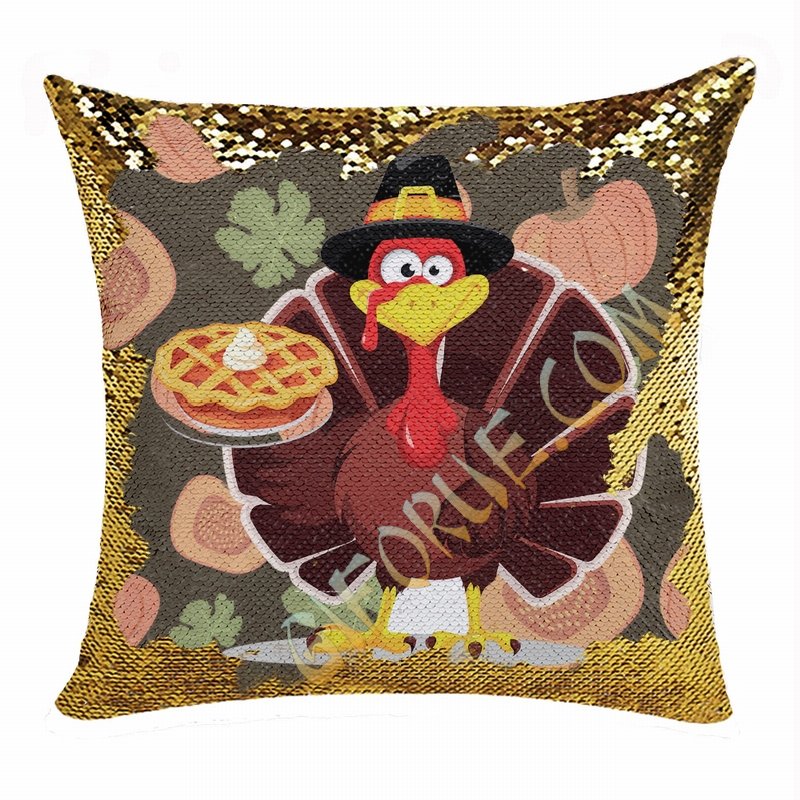 Thanksgiving Turkey Sequin Pillow Engraved Personalized Gift - Click Image to Close