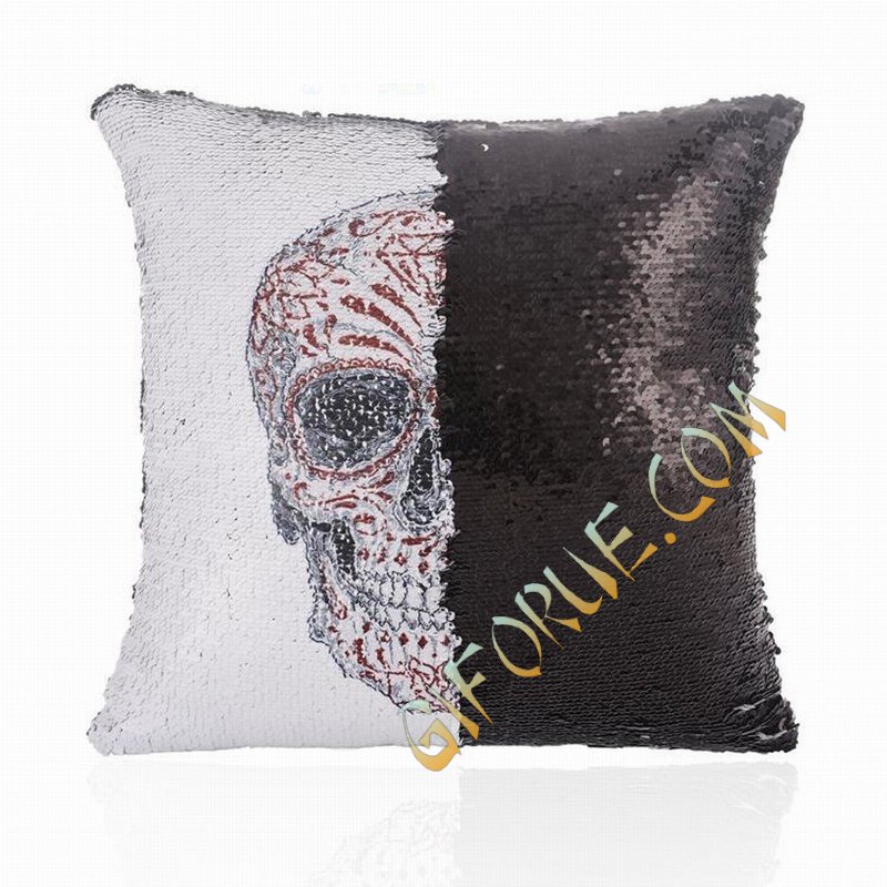 Sequin Cushion Cover Skull Halloween Gift - Click Image to Close