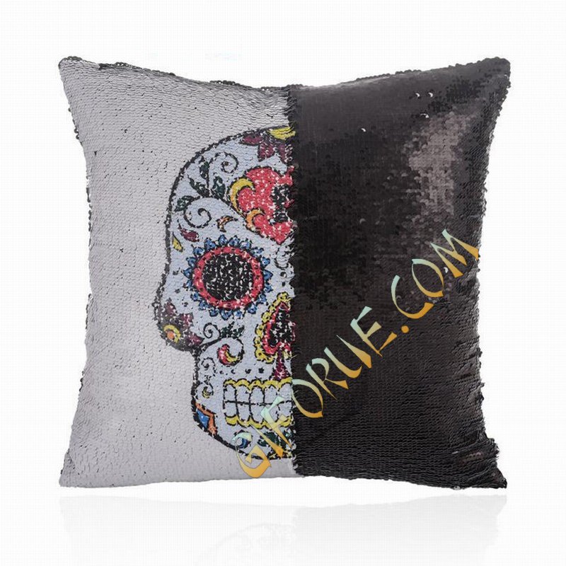 Sequin Cushion Cover Skull Flower Pillow In Bulk - Click Image to Close