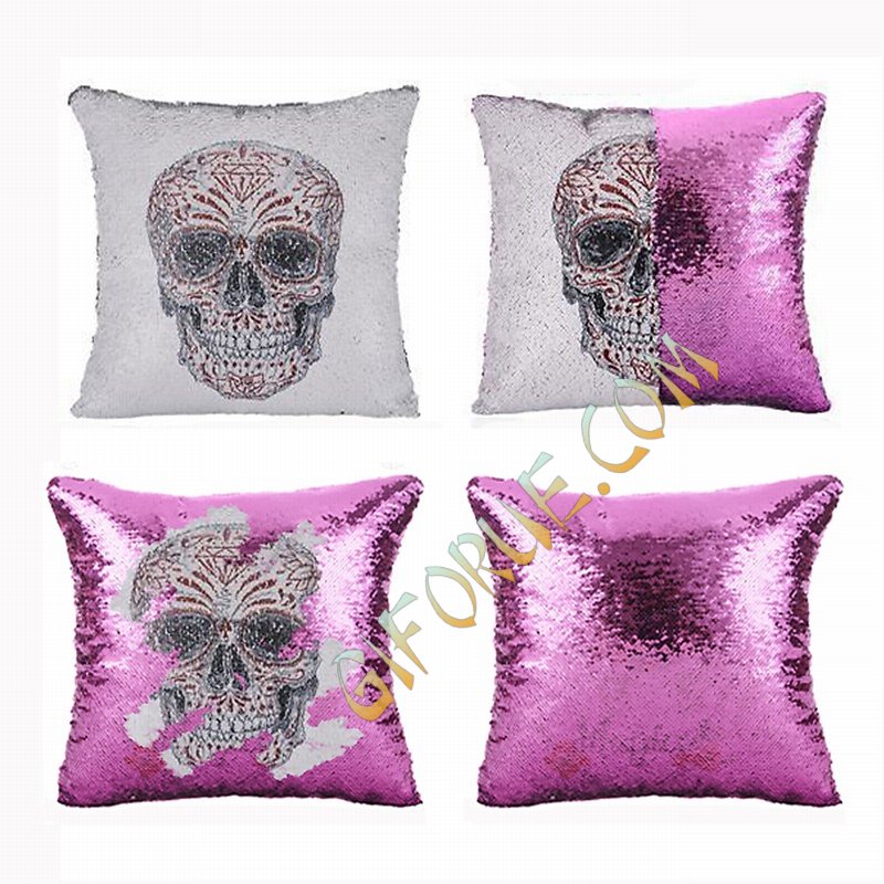 Skull Design Sequin Pillow Perfect Gift Wholesale - Click Image to Close