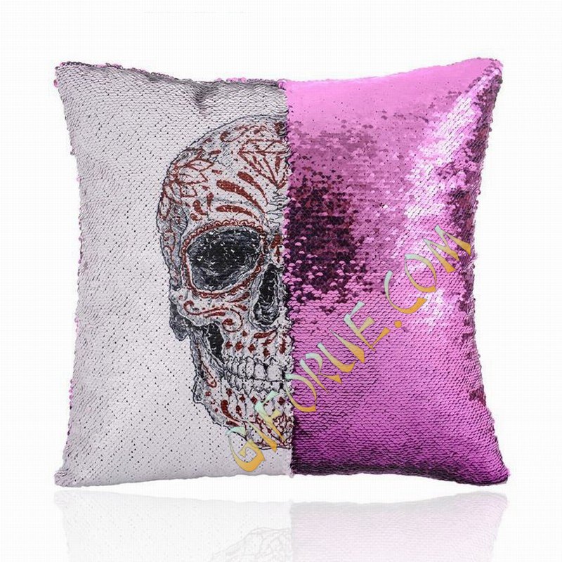 Skull Design Sequin Pillow Perfect Gift Wholesale - Click Image to Close