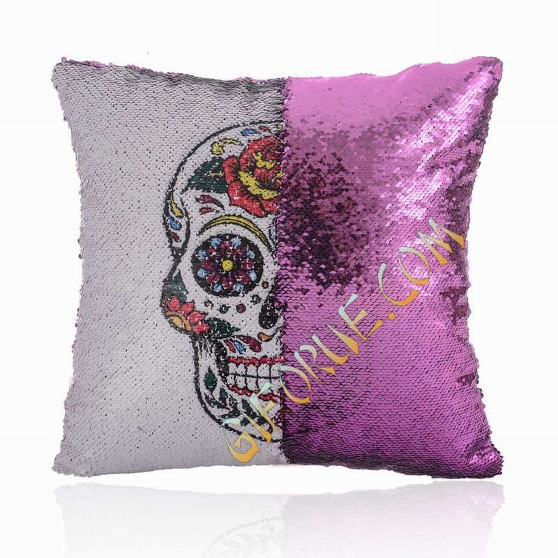 Skull Shaped Sequin Magic Pillow Festival Gift - Click Image to Close