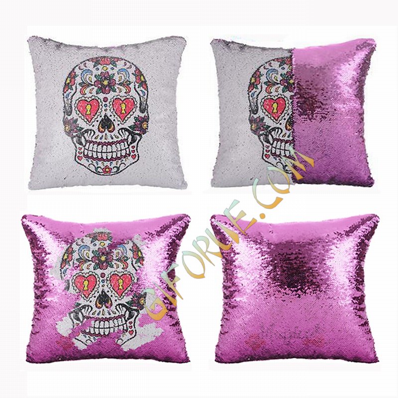 Sequin Pillow Sugar Skull Holiday Gift For Resale - Click Image to Close