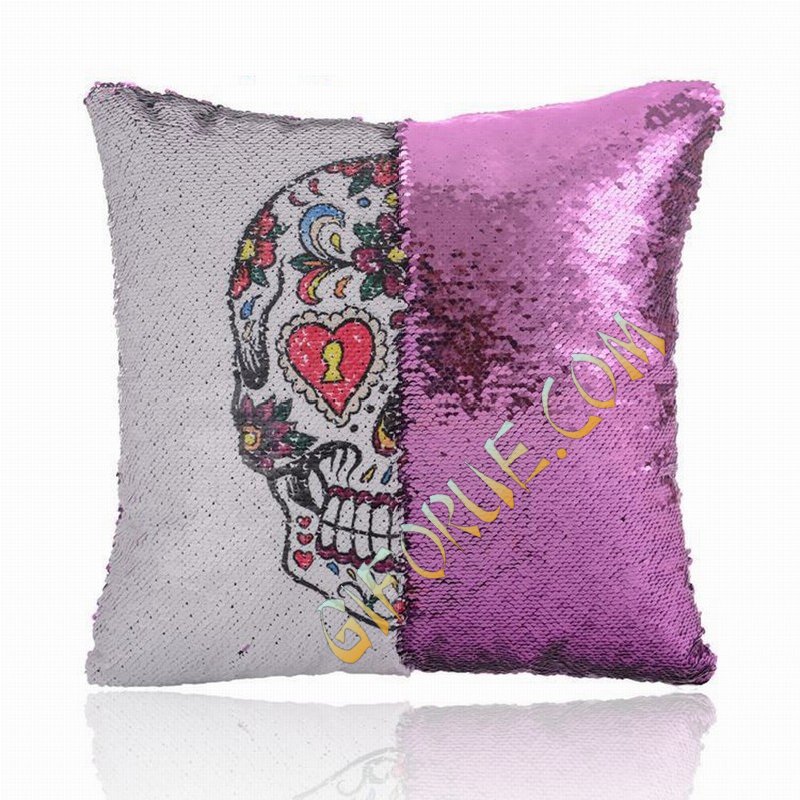 Sequin Pillow Sugar Skull Holiday Gift For Resale - Click Image to Close