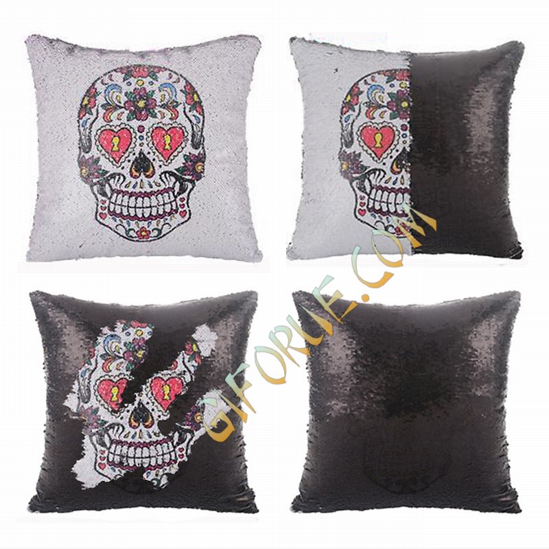 Sequin Pillow Skull Head Handmade Gift - Click Image to Close