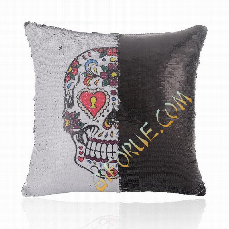 Sequin Pillow Skull Head Handmade Gift - Click Image to Close