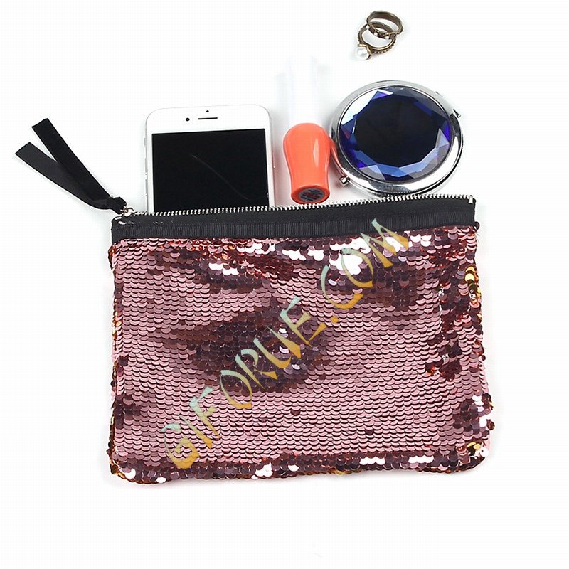 Wholesale Glitter Large Sequin Pouch Wine Gold - Click Image to Close