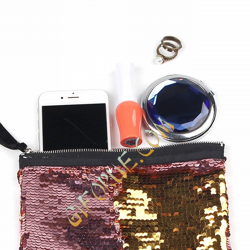 Wholesale Glitter Large Sequin Pouch Wine Gold - Click Image to Close