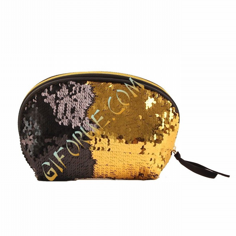 Glitter Sequin Purse Shell Sharp Black Rose Gold - Click Image to Close