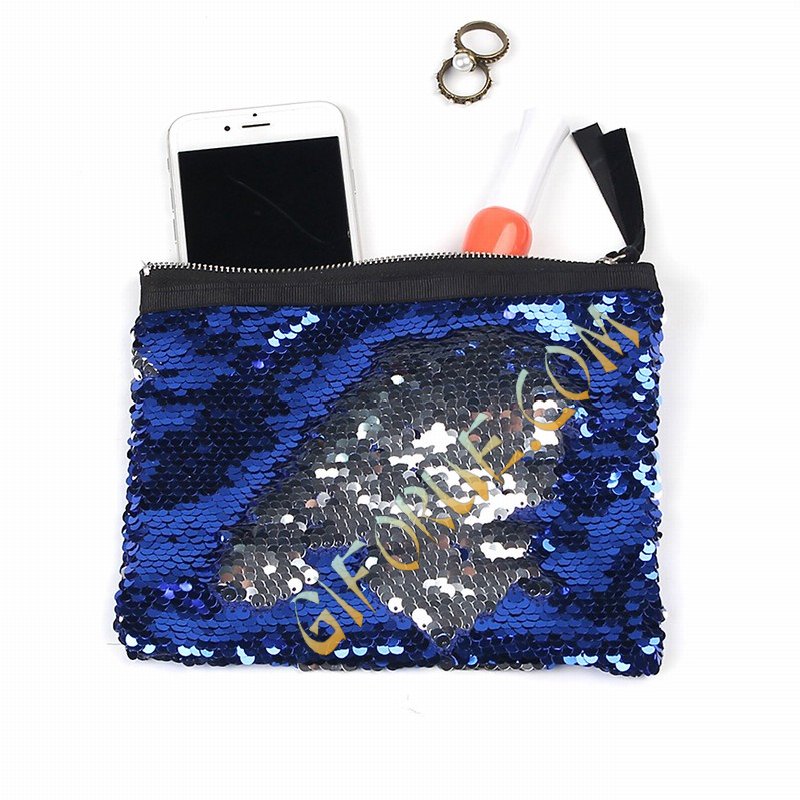 New Sequin Cosmetic Bag Online Wholesale Blue Silver - Click Image to Close