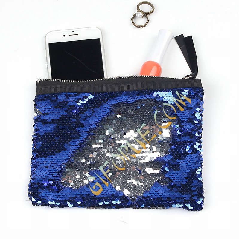 New Sequin Cosmetic Bag Online Wholesale Blue Silver - Click Image to Close