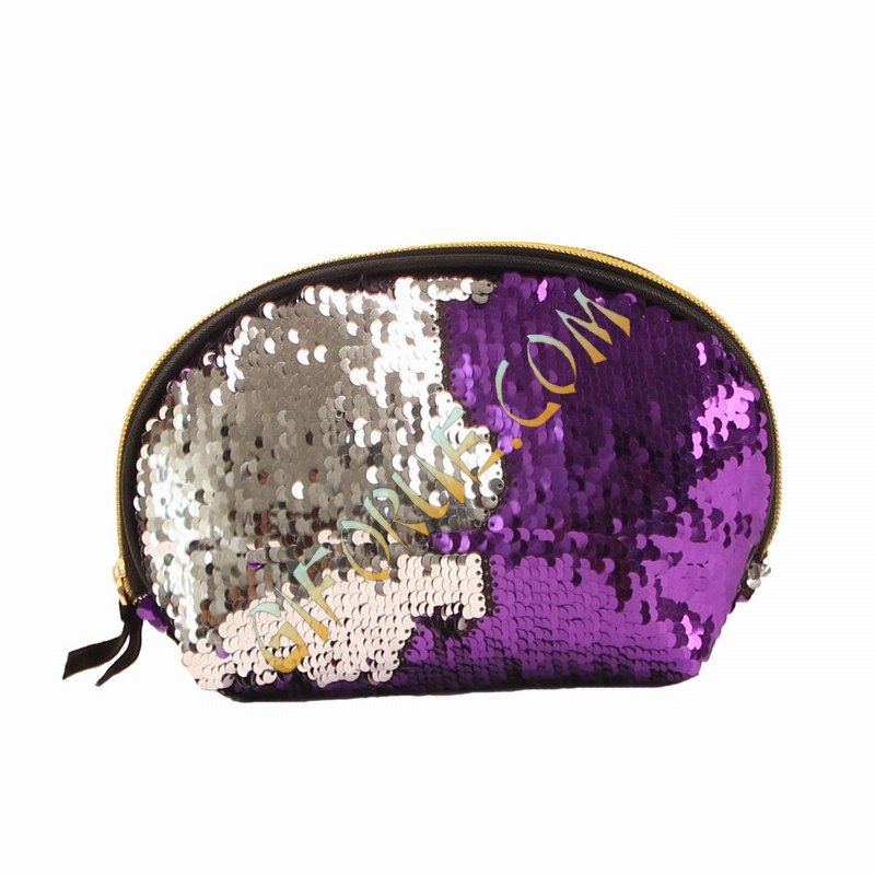 Wholesale Shell Shaped Sequin Clutch Purple Silver - Click Image to Close