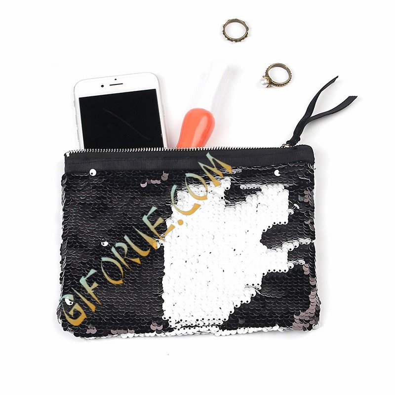 Glitter Sequin Pouch Travel Kits Black White - Click Image to Close