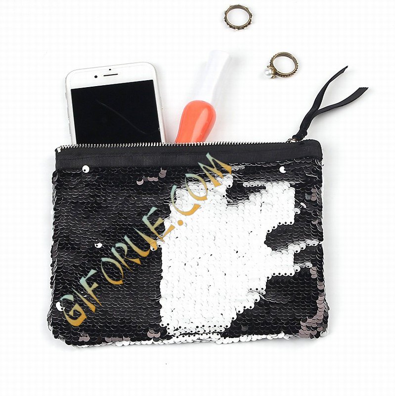 Glitter Sequin Pouch Travel Kits Black White - Click Image to Close