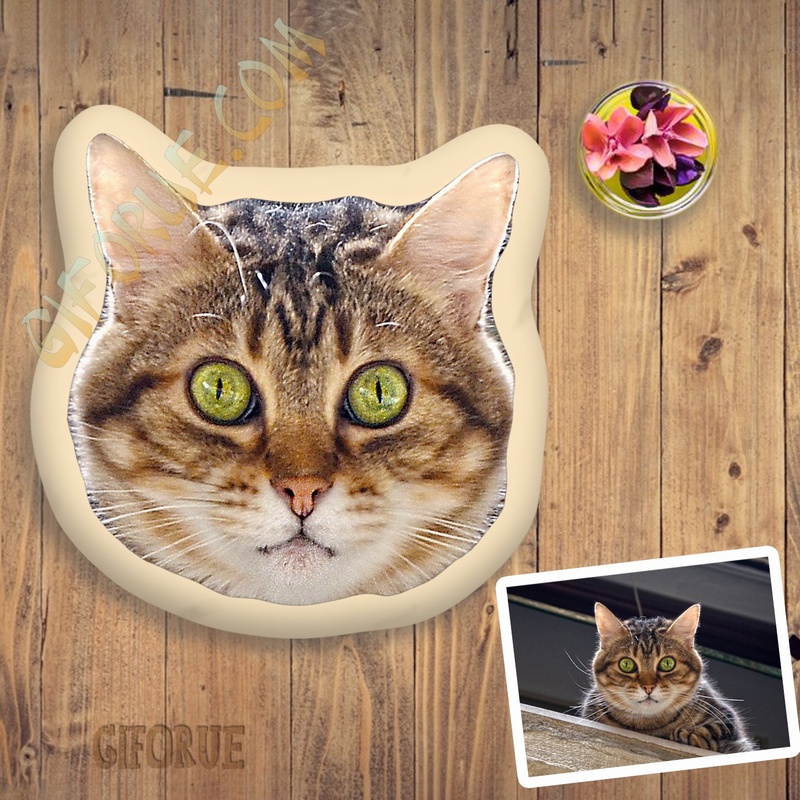 Custom 3D Shaped Pillow With Cat Head Cute Gift - Click Image to Close