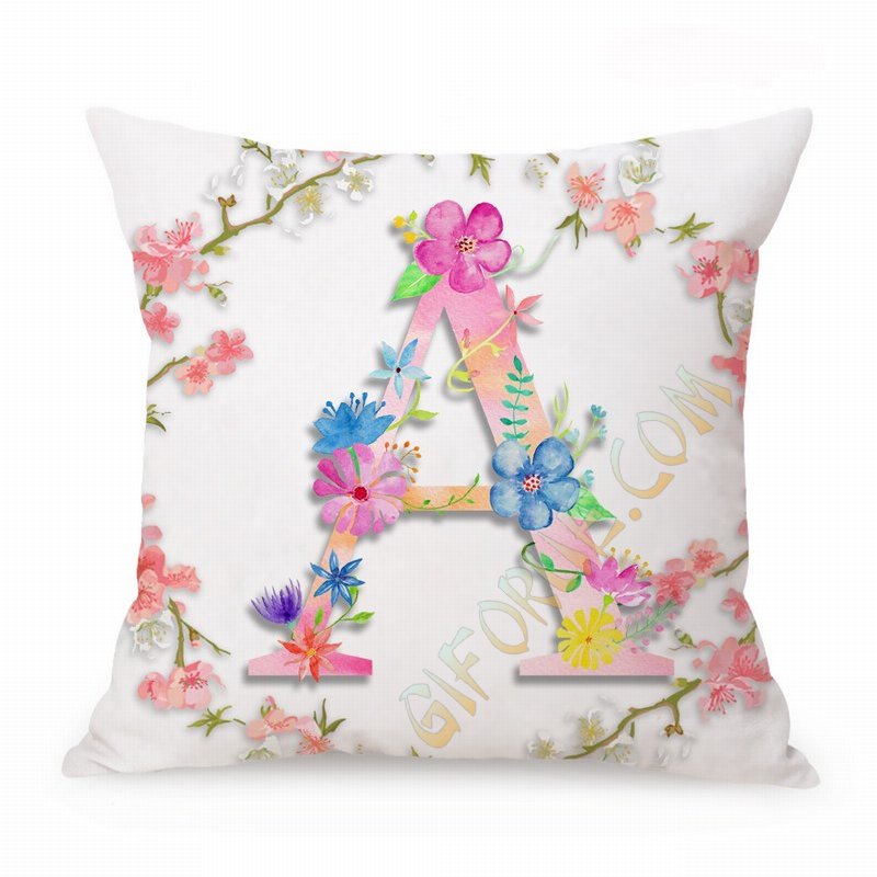 Personalized Accent Pillow Flower Alphabet Text Pillow - Click Image to Close