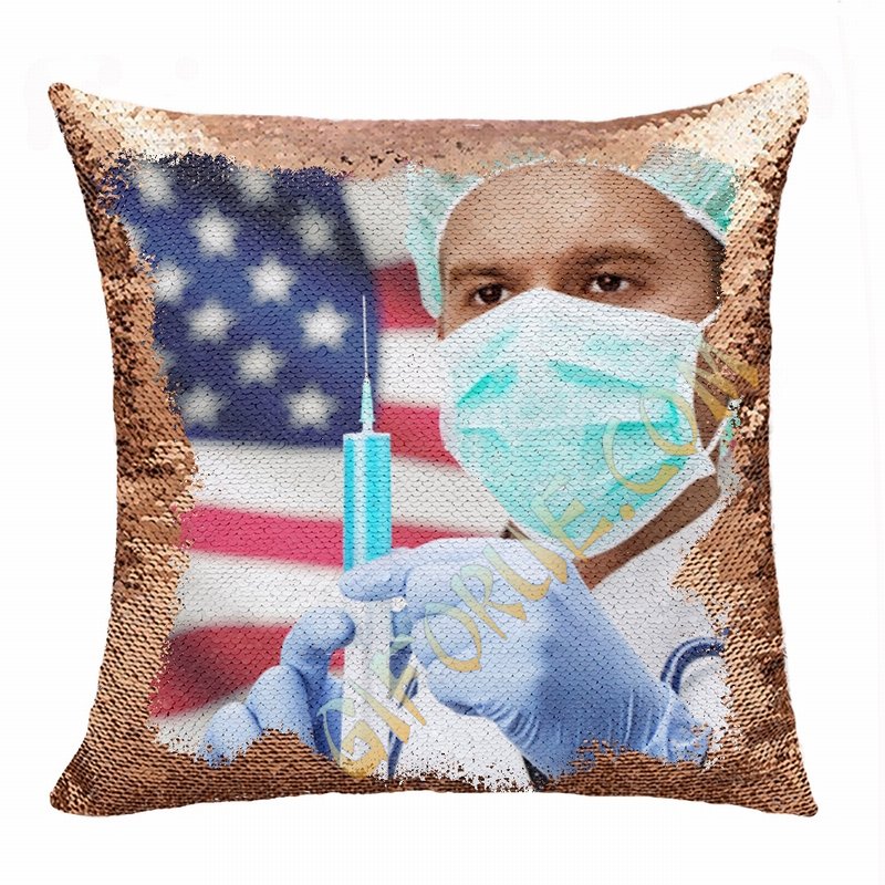 Attractive Doctor Gift Personalised Photo Magic Sequin Pillow - Click Image to Close