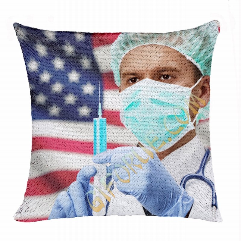 Attractive Doctor Gift Personalised Photo Magic Sequin Pillow - Click Image to Close