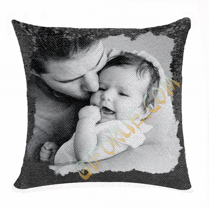 Best Personalised Double Sided Sequin Pillow Son Photo Gift - Click Image to Close